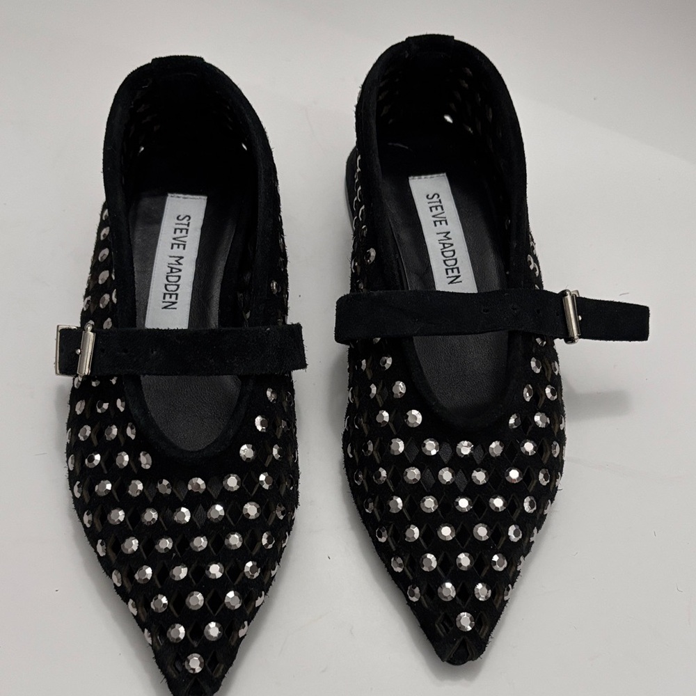 Steve Madden Black and Silver Studded Flats Size 5 Made in Italy
